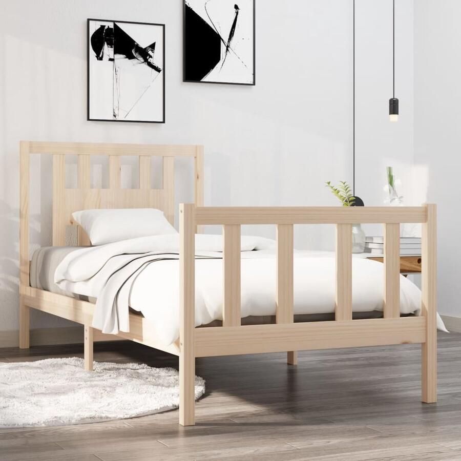 VidaXL Bedframe Massief Grenenhout 90x190 cm Houten Bed Frame Massief Grenenhout Bedframe 90x190 Hoofdeinde Lattenbodem Enkel Bed Slaapcomfort - Foto 2