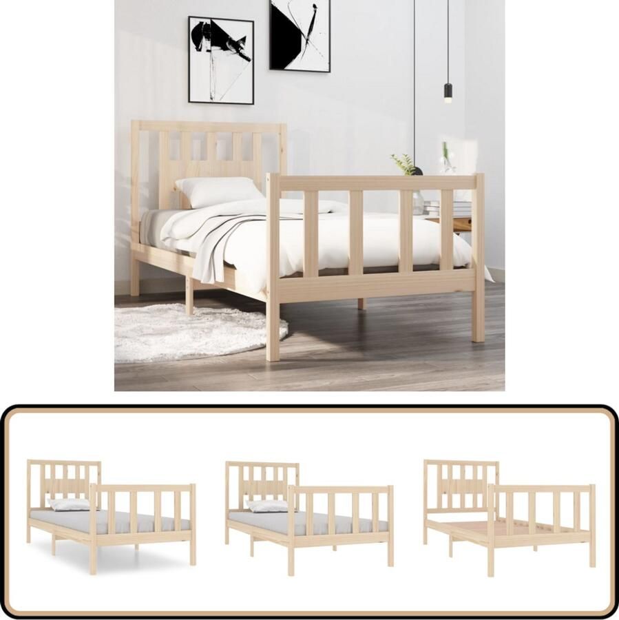VidaXL Bedframe Massief Grenenhout 90x190 cm Houten Bed Frame Massief Grenenhout Bedframe 90x190 Hoofdeinde Lattenbodem Enkel Bed Slaapcomfort