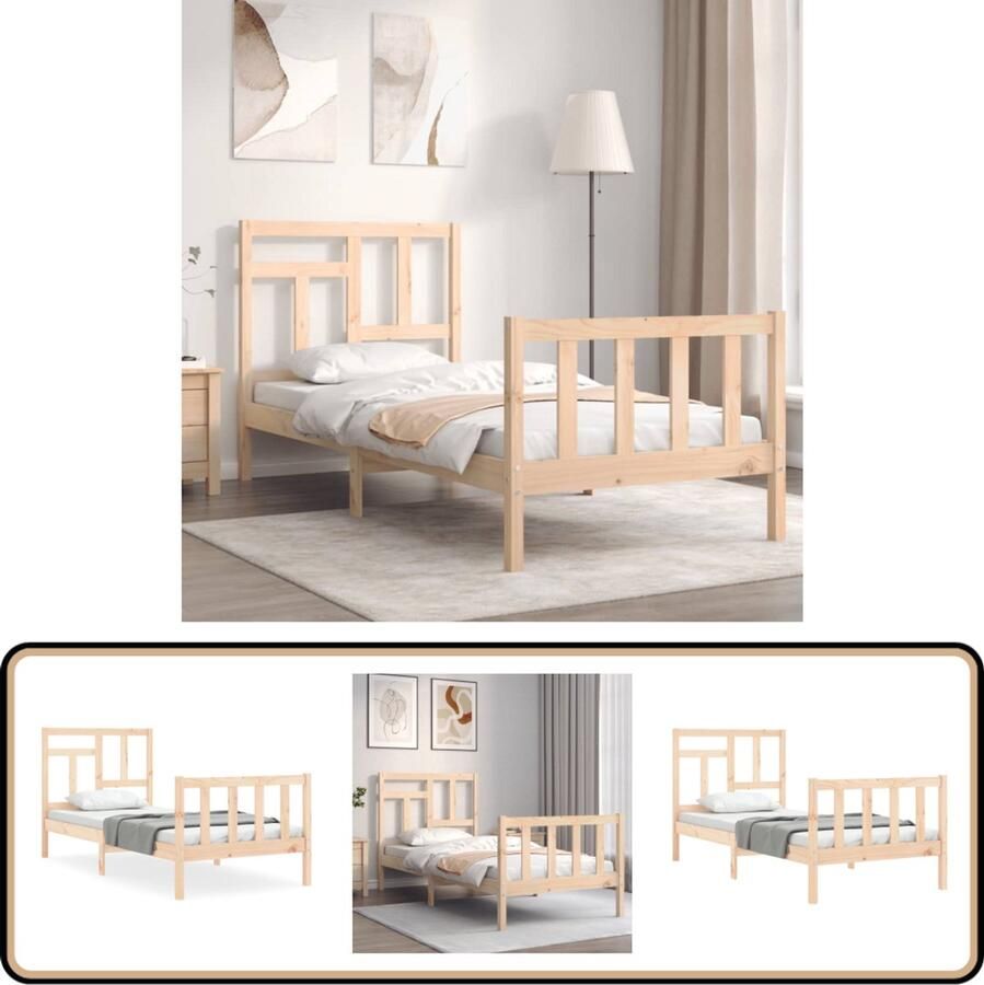 VidaXL Bedframe Massief Grenenhout 90x190 cm Inclusief Hoofdbord Massief Hout Bed Frame Grenenhout Bed Tweepersoons Bed Houten Bed Slaapkamer Meubels
