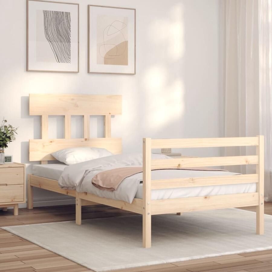 VidaXL Bedframe Massief Grenenhout 90x190 cm Massief Grenenhouten Bed Frame Tweepersoons Bed Houten Bed Frame Bruin Hoofd- En Voeteneinde Multipex Lattenbodem - Foto 2