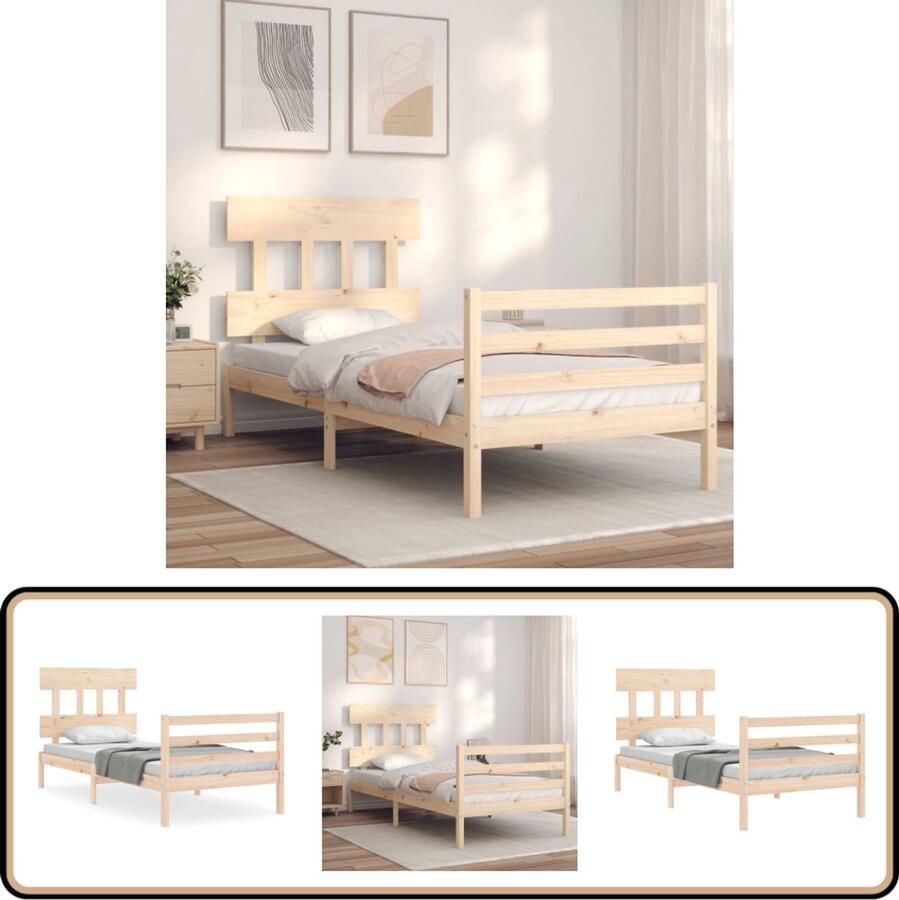 VidaXL Bedframe Massief Grenenhout 90x190 cm Massief Grenenhouten Bed Frame Tweepersoons Bed Houten Bed Frame Bruin Hoofd- En Voeteneinde Multipex Lattenbodem