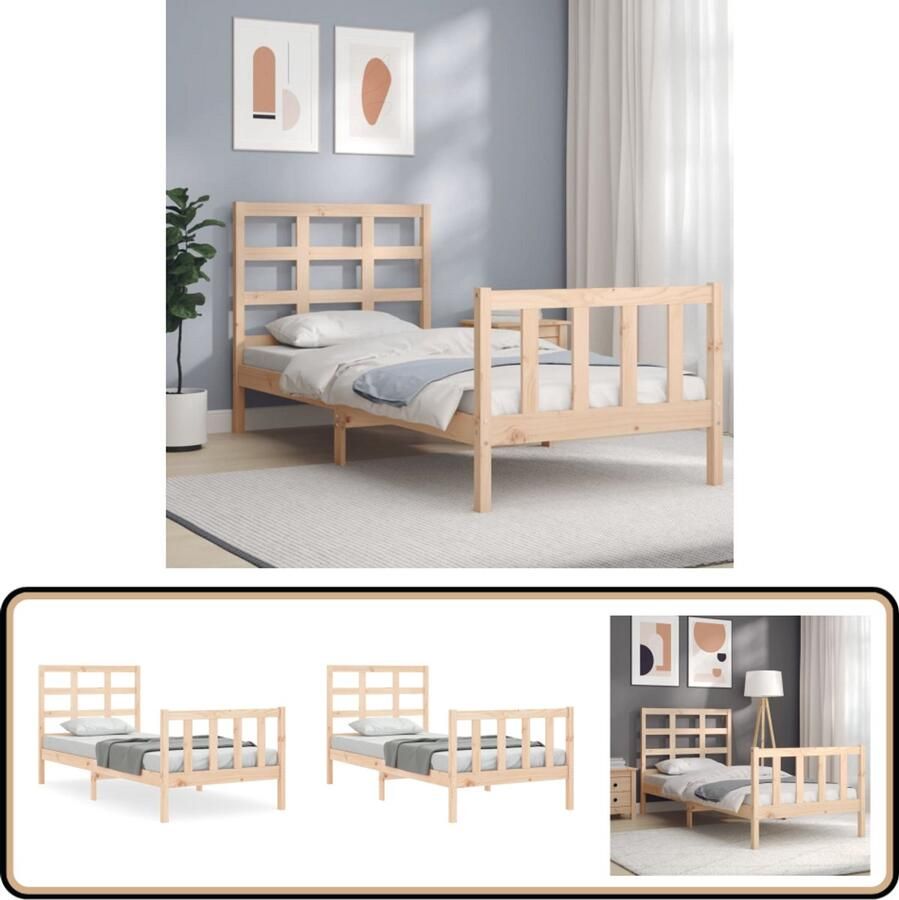 VidaXL Bedframe Massief Grenenhout 90x190 cm Massief Hout Bed Grenenhouten Bed Frame Eenpersoonsbed Slaapkamer Meubels