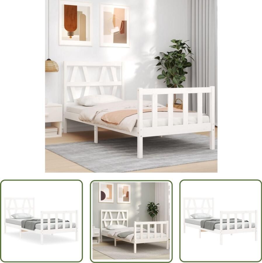 VidaXL Bedframe Massief Grenenhout 90x190 cm Wit Massief Grenenhouten Bed Frame Tweepersoons Bed Witte Bed Hoofd- En Voeteneind Multipex Lattenbodem
