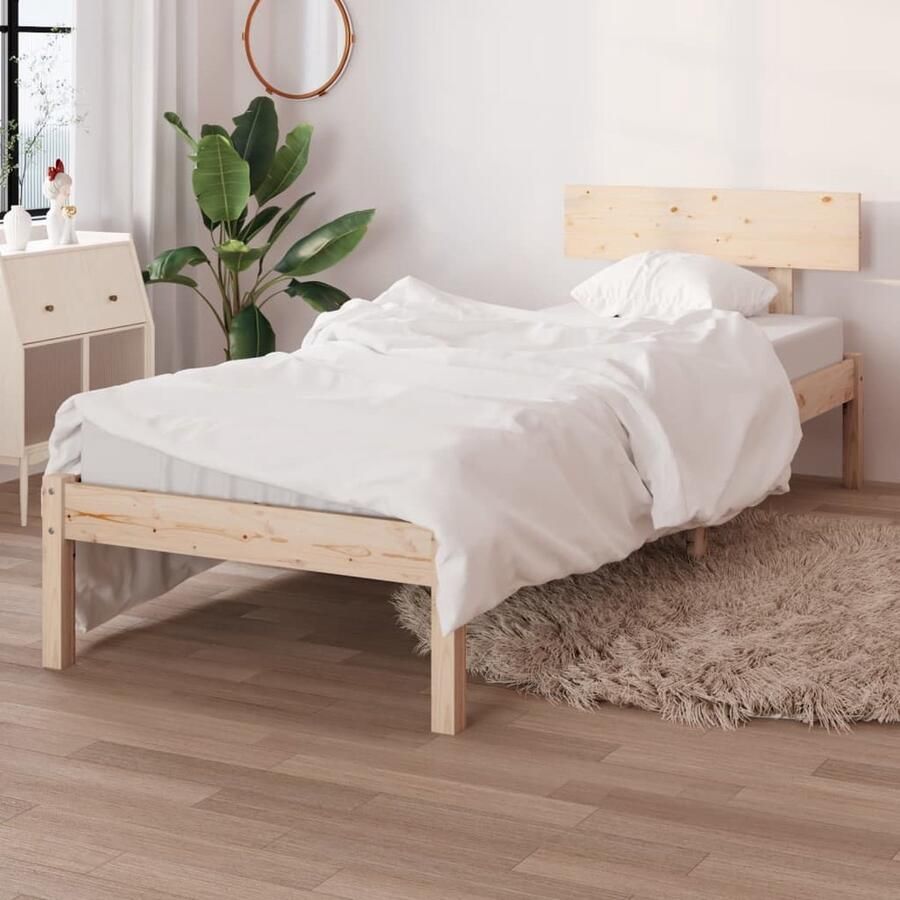 VidaXL Massief Houten Bedframe 75x190 cm Massief Houten Bedframe Eenpersoonsbed Bed Frame Houten Bed Bedhead Slaapcomfort Modern Design Bruine Kleur - Foto 2