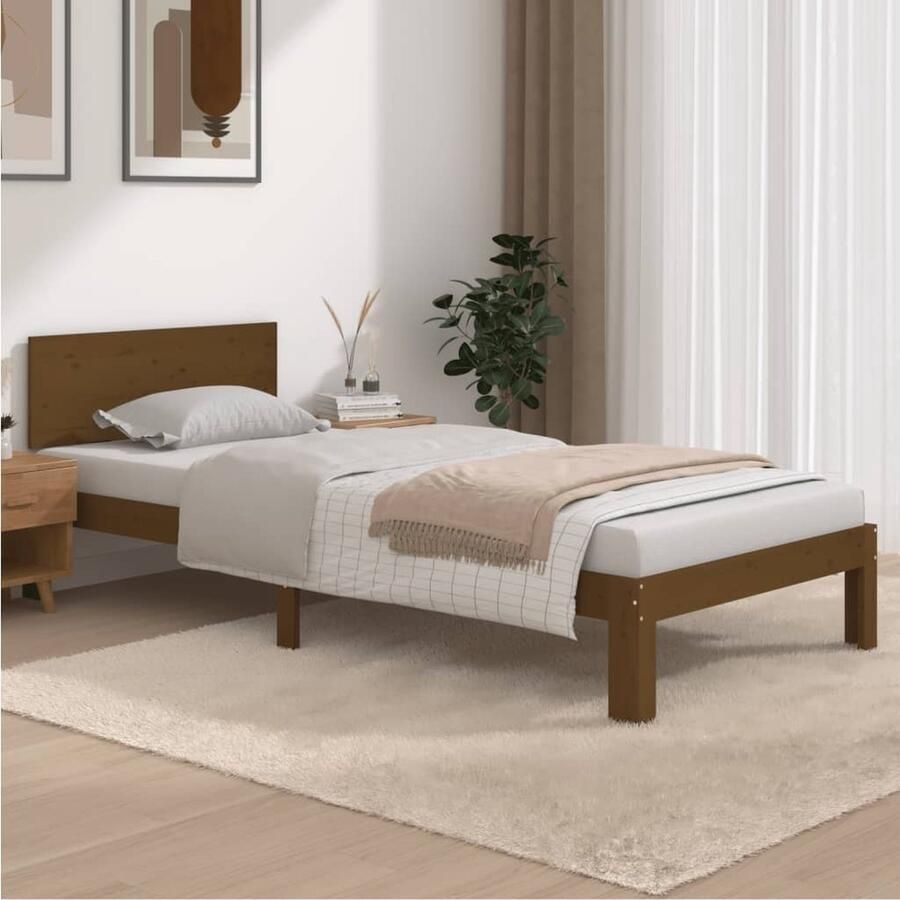 VidaXL Bedframe Massief Grenenhout 90x200 cm Honingbruin Houten Bed Frame Massief Grenenhout Honey Brown Tweepersoons Bed Frame 90x200 Modern Bed Frame - Foto 2