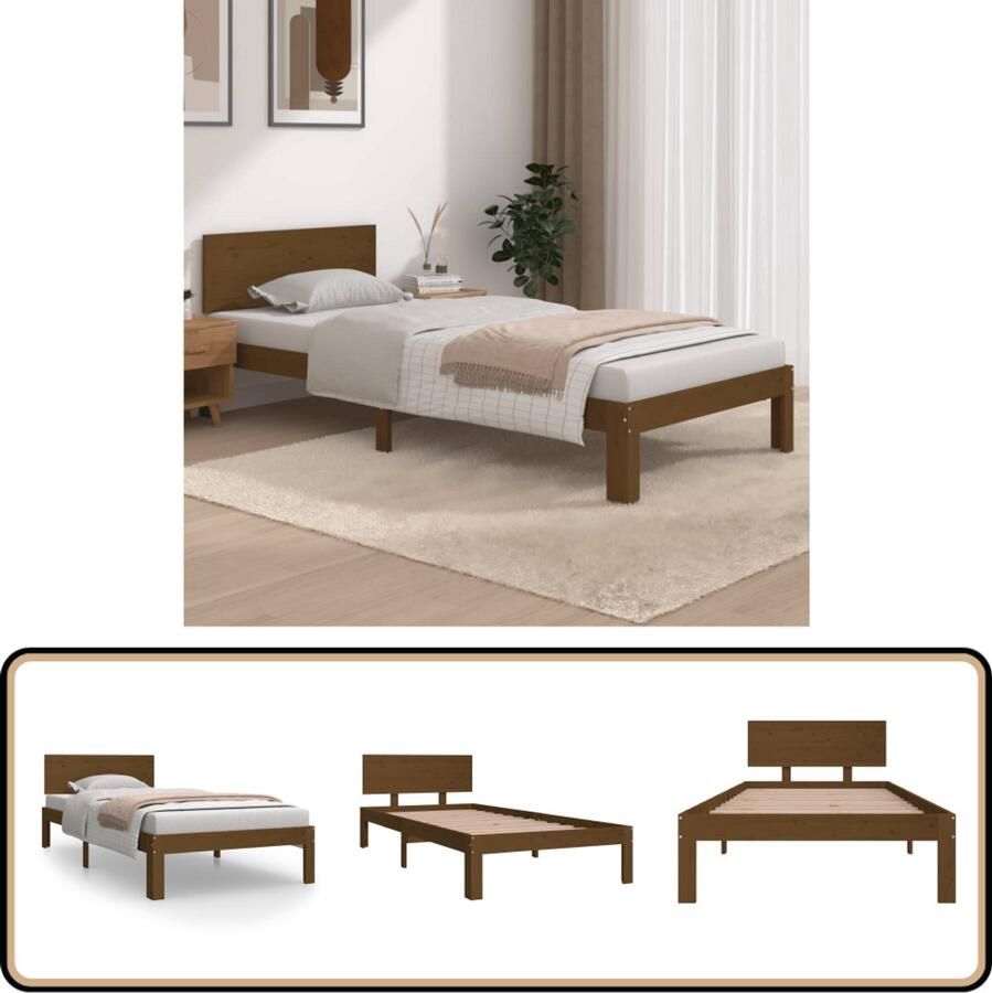 VidaXL Bedframe Massief Grenenhout 90x200 cm Honingbruin Houten Bed Frame Massief Grenenhout Honey Brown Tweepersoons Bed Frame 90x200 Modern Bed Frame