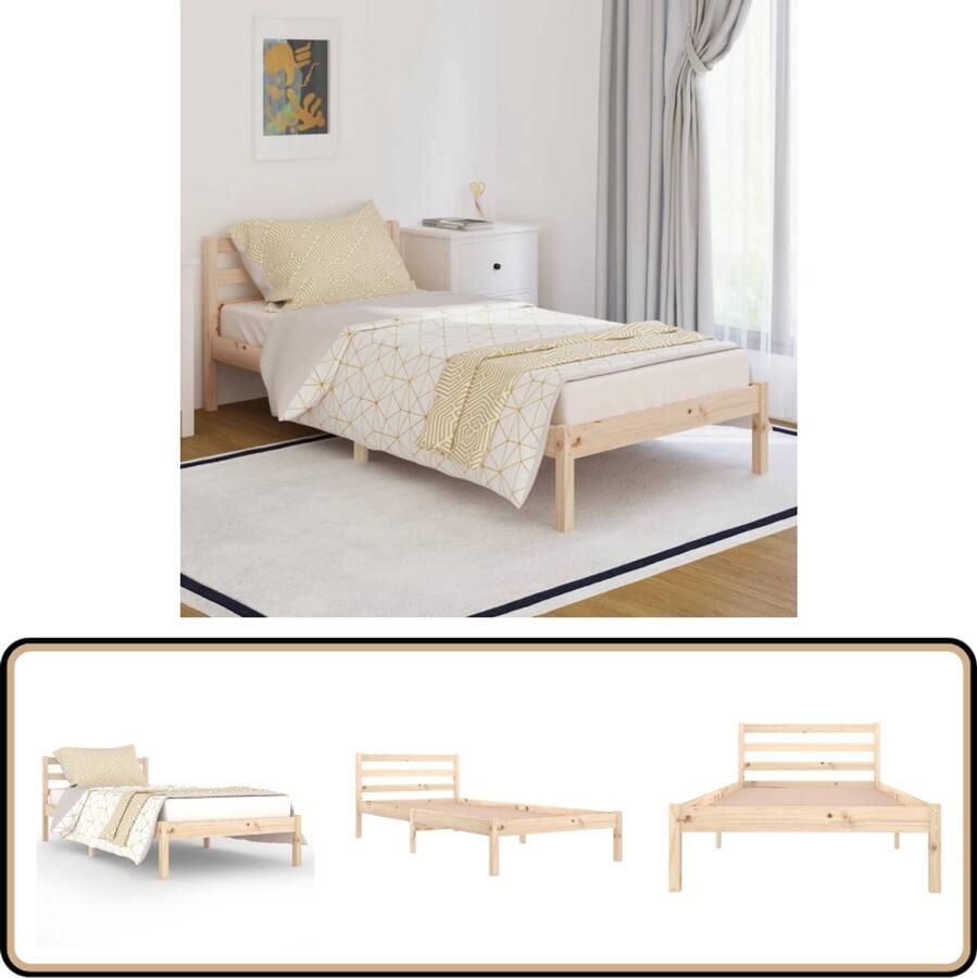 VidaXL Bedframe Massief Grenenhout 90x200 cm Houten Bed Frame Massief Grenenhout Bedframe 90x200 Modern Bedframe Eenpersoons Bed Kopen