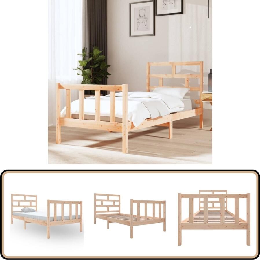 VidaXL Bedframe massief grenenhout 90x200 cm Houten Bedframe Grenenhout Bed Modern Bed Landelijk Bed Eenpersoons Bed