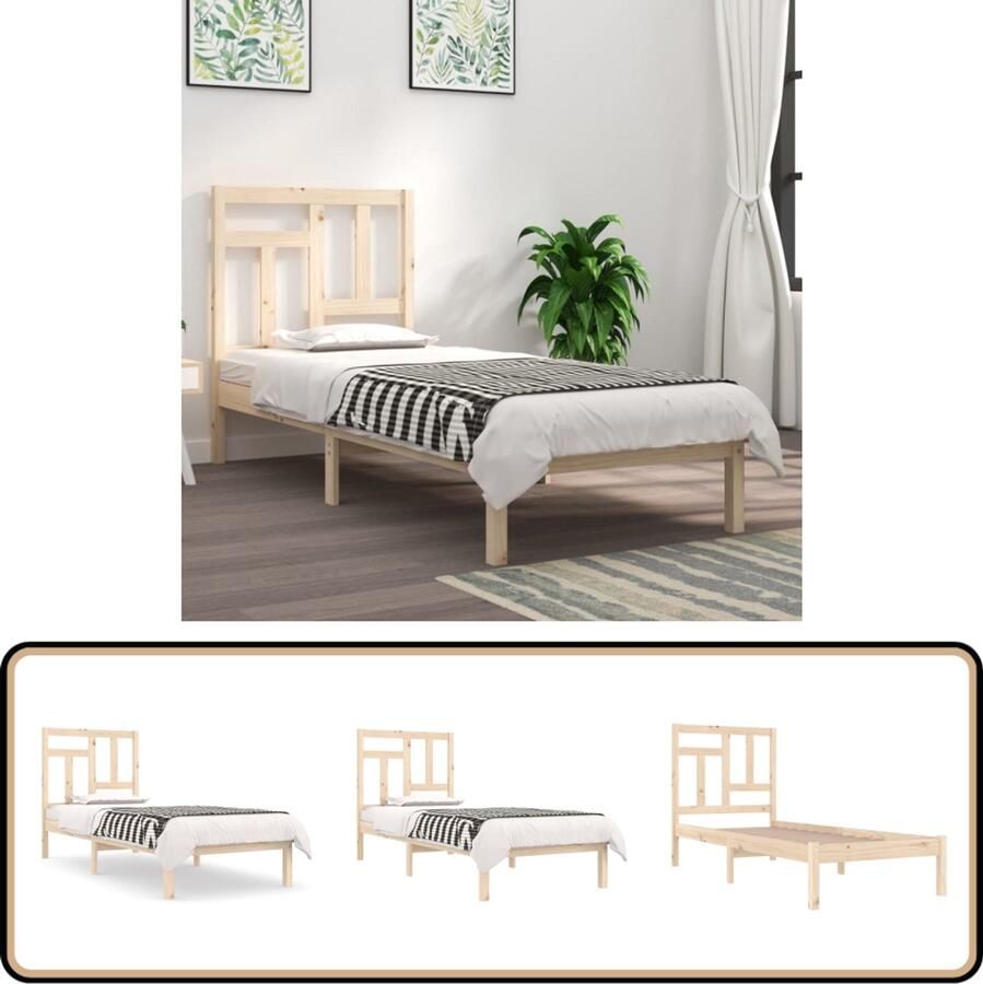 VidaXL Bedframe Massief Grenenhout 90x200 cm Houten Bedframe Massief Grenenhout Bedframe 90x200 Enkel Bed Modern Bedframe Comfortabele Hoofdeinde