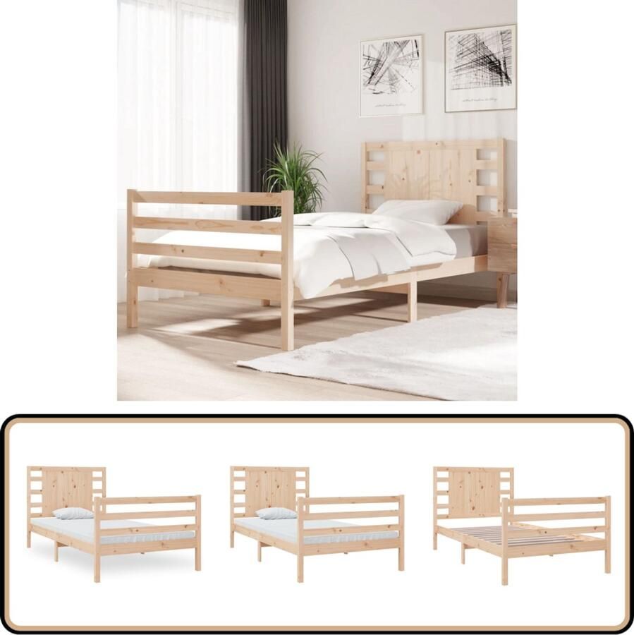 VidaXL Bedframe Massief Grenenhout 90x200 cm Houten Bedframe Massief Grenenhout Bedframe 90x200 Klassiek Hoofdeinde Modern Design