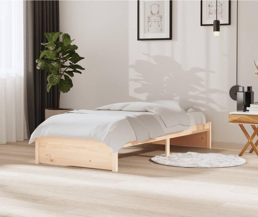 VidaXL Bedframe Massief Grenenhout 90x200 cm Houten Bedframe Massief Grenenhout Eenpersoonsbed Bedframe Bruin Modern Bedframe Stabiel Bedframe Compact Bedframe - Foto 2