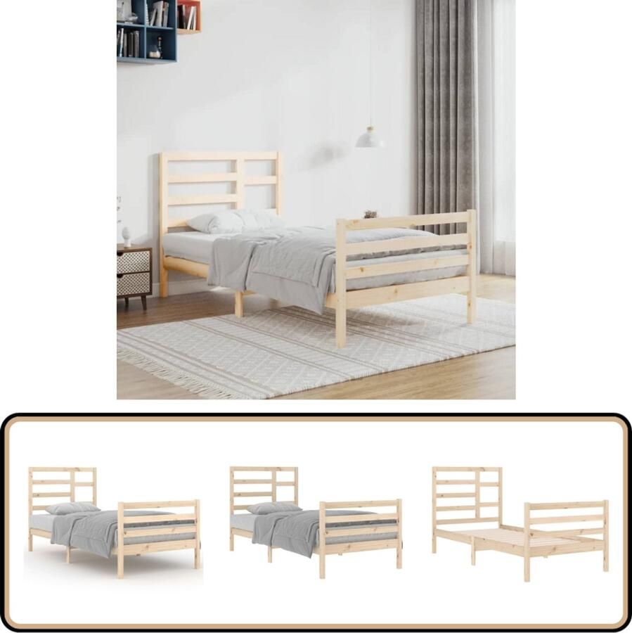 VidaXL Bedframe Massief Grenenhout 90x200 cm Houten Bedframe Modern Design Enkel Bed Massief Grenenhout Stabiele Constructie