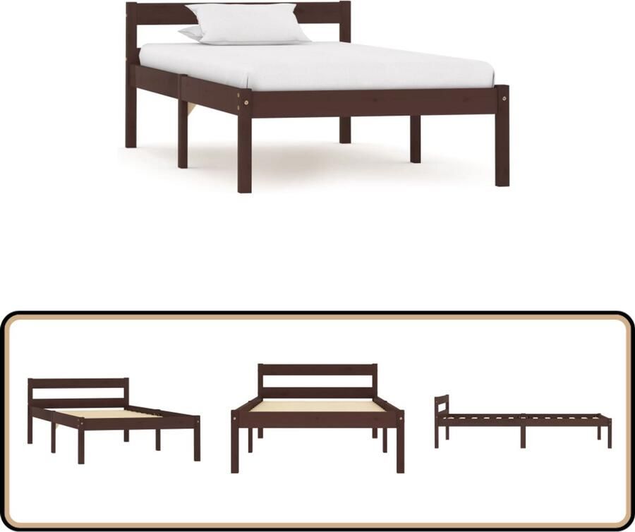VidaXL Bedframe Massief Grenenhout 90x200 cm Massief Hout Bed Donkerbruin Bed Enkelpersoons Bed Houten Bedframe Bed Frame
