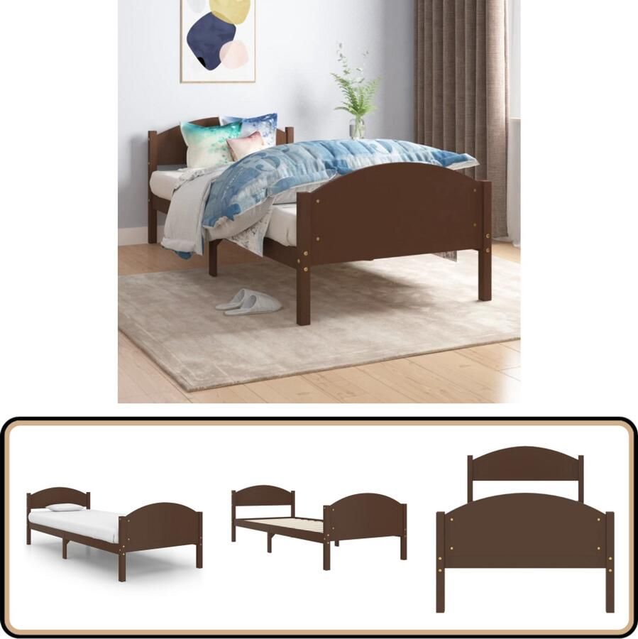 VidaXL Bedframe Massief Grenenhout 90x200 cm Massief Houten Bedframe Grenenhout Bed Donkere Bruine Bed Tweepersoon Bed Slaapcomfort Bed Voor Volwassenen Eenvoudig Bed Modern Bed Klassiek Bed Stijlvol Bed Budgetvriendelijk Bed