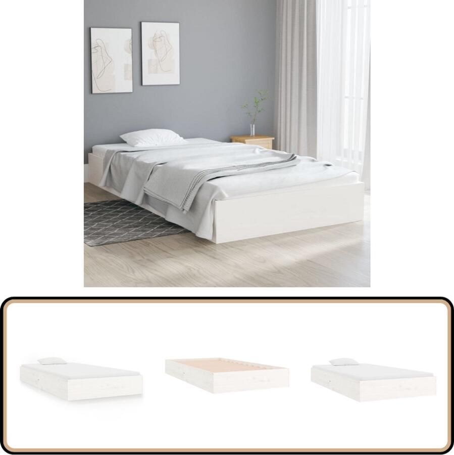 VidaXL Bedframe Massief Grenenhout 90x200 cm Wit Houten Bedframe Enkelbed Witte Bedframe Modern Bedframe Massief Grenenhout Bed