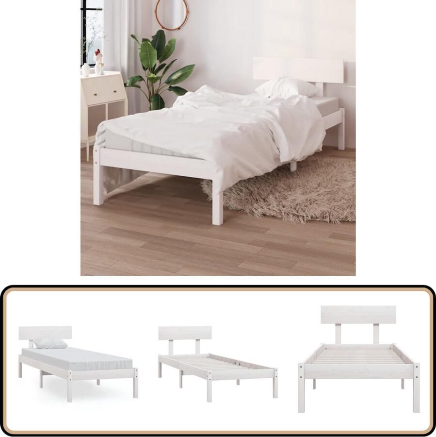VidaXL Bedframe Massief Grenenhout 90x200 cm Wit Massief Hout Bed Frame Wit Bed Frame Eenpersoons Bed 90x200 Cm Bed Slaapcomfort Modern Bed Frame Design Bed Frame Bed Frame
