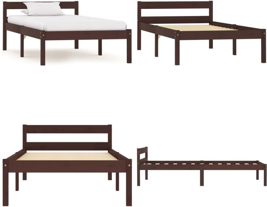VidaXL Bedframe massief grenenhout donkerbruin 100x200 cm Bedframe Bed Frame Bed Frames
