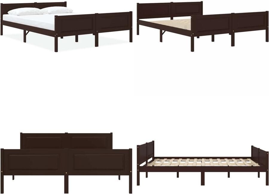 VidaXL Bedframe massief grenenhout donkerbruin 120x200 cm Bedframe Bed Frame Bed Frames