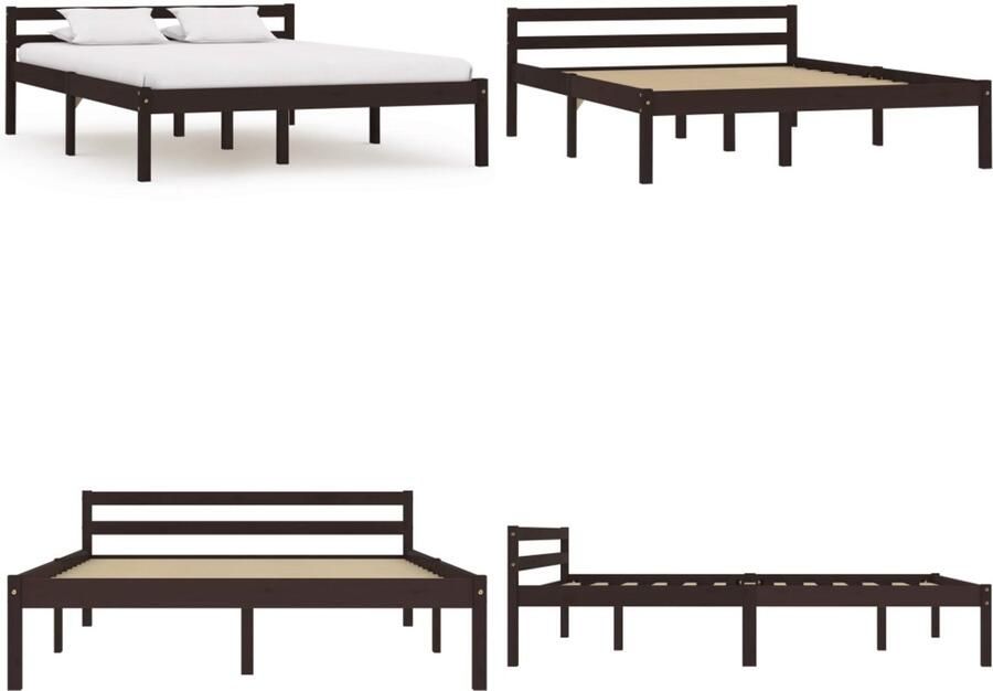 VidaXL Bedframe massief grenenhout donkerbruin 120x200 cm Bedframe Bedframes Bed Frame Bed Frames
