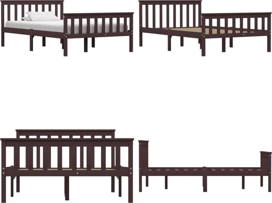 VidaXL Bedframe massief grenenhout donkerbruin 120x200 cm Bedframe Bedframes Bed Frame Bed Frames
