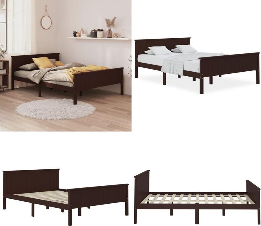 VidaXL Bedframe massief grenenhout donkerbruin 120x200 cm Bedframe Bedframes Houten Bedframe Bed
