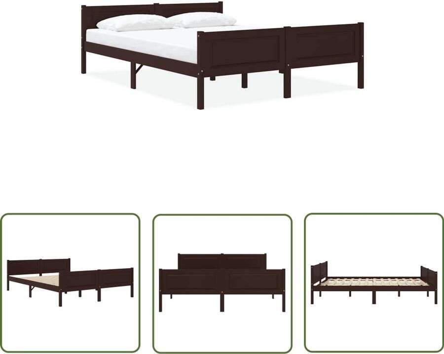 VidaXL Bedframe Massief Grenenhout Donkerbruin 120x200 cm Houten Bed Frame Donkerbruin Bed Tweepersoons Bed Grenenhout Bed Boxspring Bed Slaapcomfort Modern Design Stabiel Bed Kwalitatief Bed