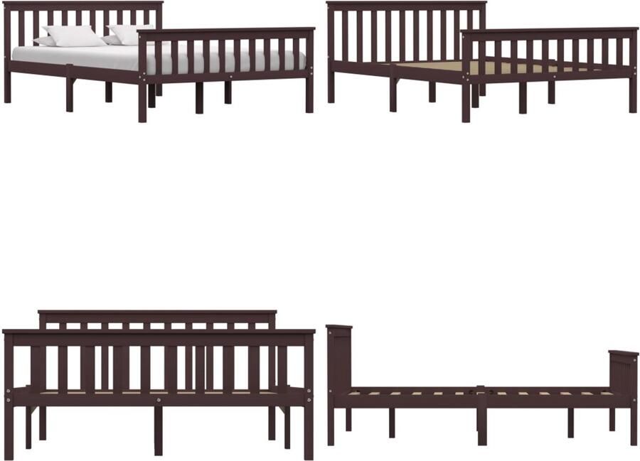 VidaXL Bedframe massief grenenhout donkerbruin 140x200 cm Bedframe Bedframes Bed Frame Bed Frames