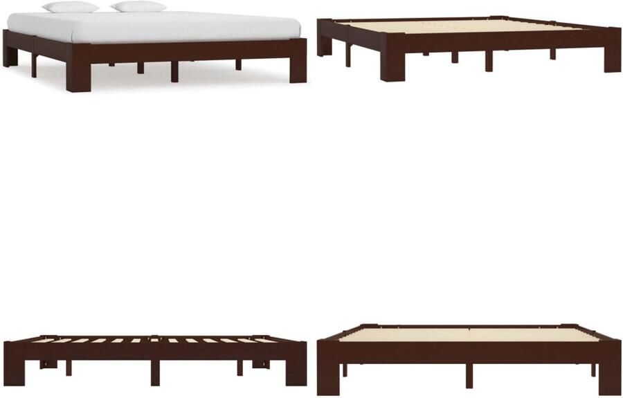 VidaXL Bedframe massief grenenhout donkerbruin 160x200 cm Bed Bedden Slaapkamermeubel Bedframe