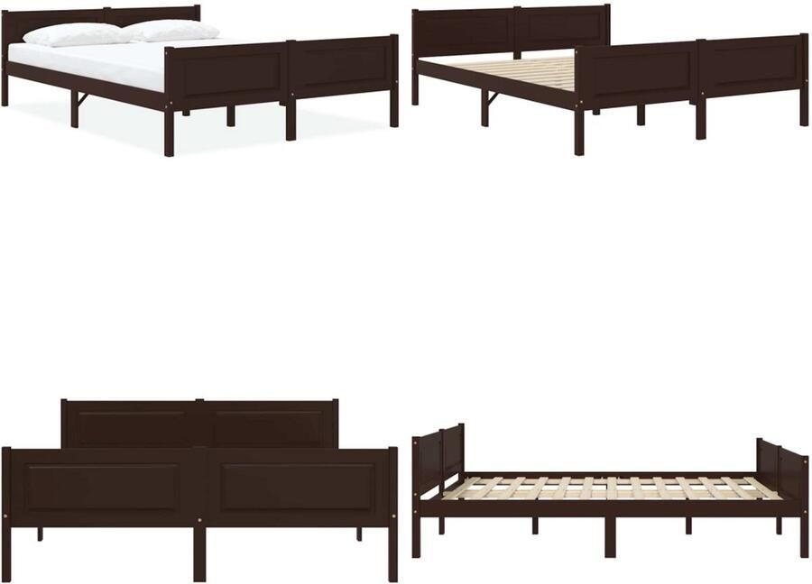 VidaXL Bedframe massief grenenhout donkerbruin 160x200 cm Bedframe Bed Frame Bed Frames