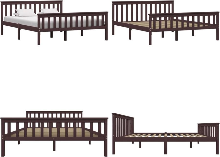 VidaXL Bedframe massief grenenhout donkerbruin 160x200 cm Bedframe Bedframes Bed Frame Bed Frames