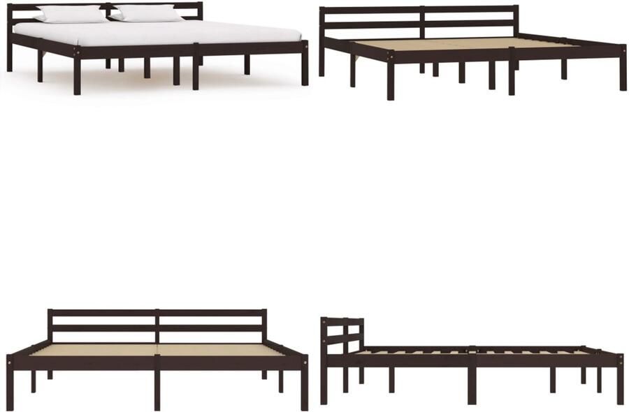 VidaXL Bedframe massief grenenhout donkerbruin 160x200 cm Bedframe Bedframes Bed Frame Bed Frames