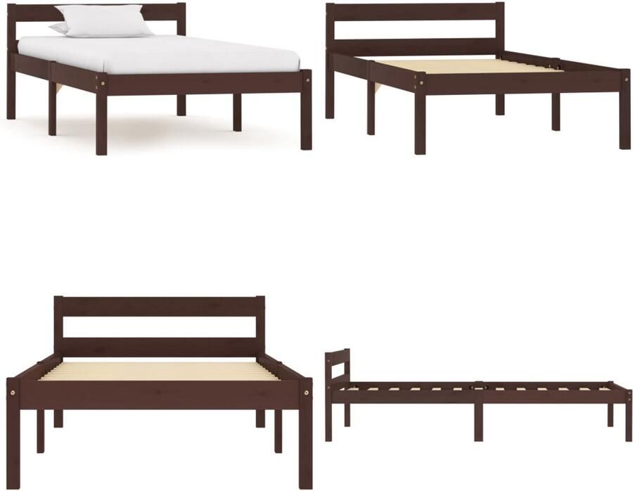 VidaXL Bedframe massief grenenhout donkerbruin 90x200 cm Bedframe Bed Frame Bed Frames