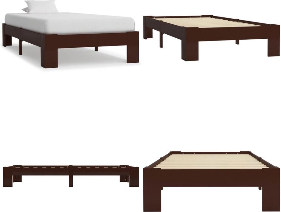VidaXL Bedframe massief grenenhout donkerbruin 90x200 cm Bedframe Bedframes Bed Bedden