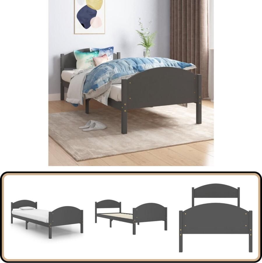 VidaXL Bedframe Massief Grenenhout Donkergrijs 100x200 cm Massief Houten Bed Grenenhout Bed Donkere Grijze Bed Tweepersoons Bed Boxspring Bed