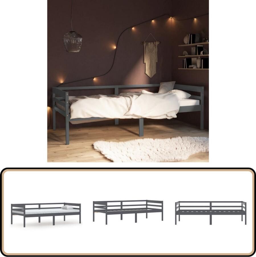 VidaXL Bedframe Massief Grenenhout Donkergrijs 90x200 cm Bed Frame Houten Bed Enkelbed Donkere Kleuren Slaapcomfort Massief Hout Grenenhouten Bed Bedframe