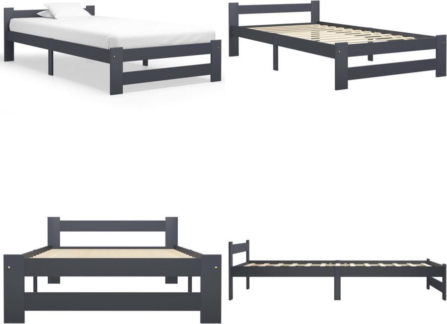 VidaXL Bedframe massief grenenhout donkergrijs 90x200 cm Bedframe Bed Frame Bed Frames