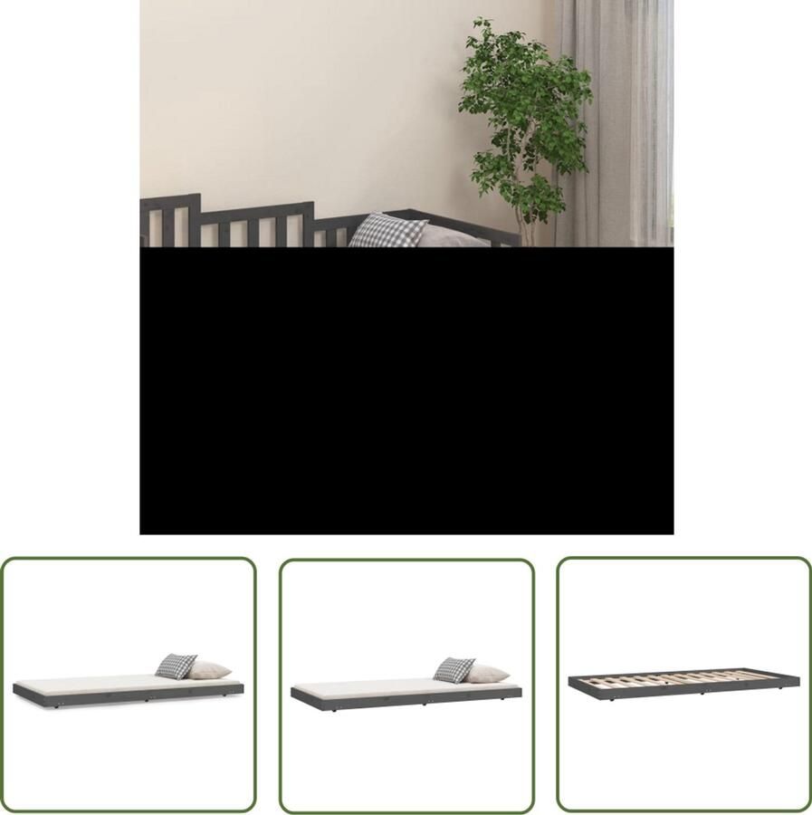 VidaXL Bedframe Massief Grenenhout Grijs 100x200 cm Houten Bedframe Grijs Grenenhout Bedframe Tweepersoons Bed Boxspring Bed Stapelbare Bedden