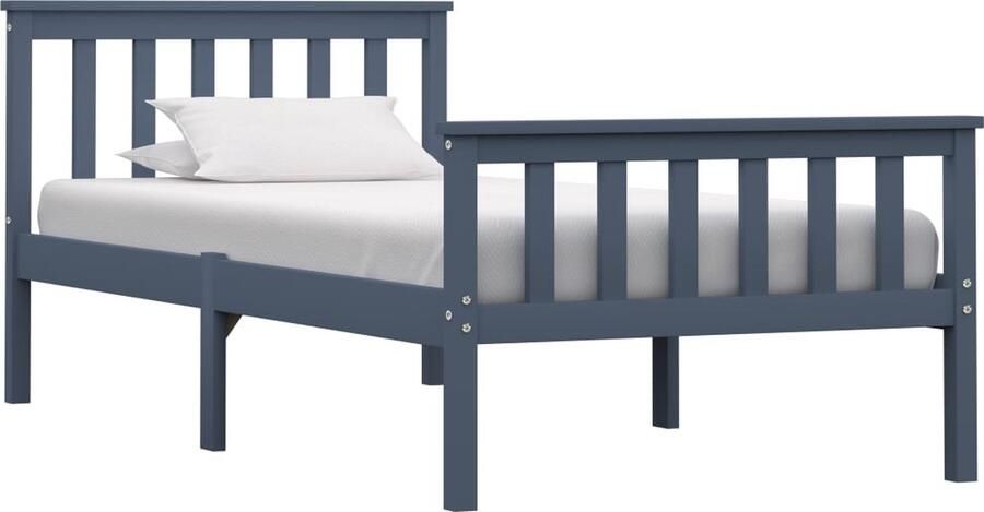 VidaXL Bedframe Massief Grenenhout Grijs 100x200 cm Modern Bed Grenenhouten Bed Tweepersoons Bed Grijze Bed Massief Hout Bed Bedframe Boxspring Bed - Foto 2