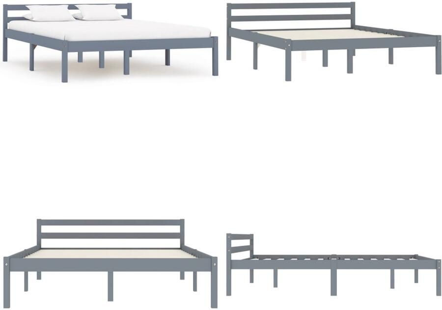 VidaXL Bedframe massief grenenhout grijs 120x200 cm Bedframe Bedframes Bed Frame Bed Frames