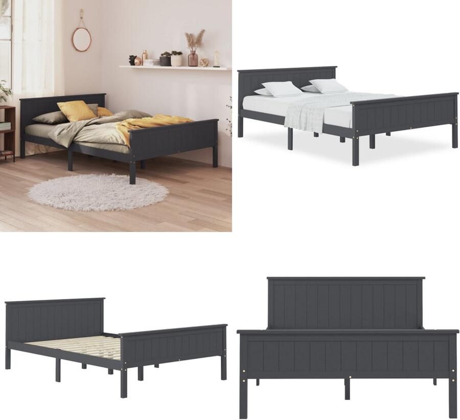 VidaXL Bedframe massief grenenhout grijs 120x200 cm Bedframe Bedframes Houten Bedframe Bed