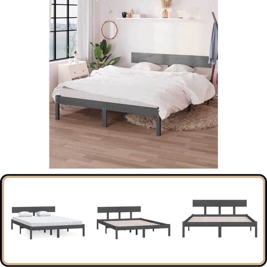VidaXL Bedframe Massief Grenenhout Grijs 120x200 cm Massief Hout Bed Frame Grenenhout Bed Tweepersoons Bed Grijze Bed Modern Bed Frame Slaapcomfort Bed Kopen Boxspring Bed Bedstede