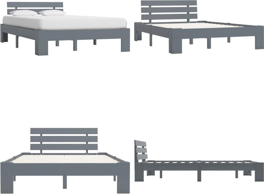 VidaXL Bedframe massief grenenhout grijs 140x200 cm Bedframe Bedframes Bed Frame Bed Frames
