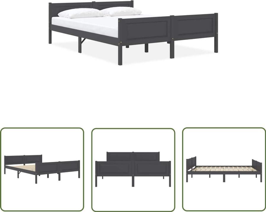 VidaXL Bedframe Massief Grenenhout Grijs 140x200 cm Houten Bed Frame Tweepersoons Bed Massief Grenenhout Grijze Bed Frame Modern Bed Frame Bed Frame Montage Boxspring Bed Frame