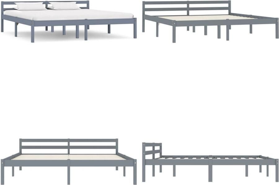 VidaXL Bedframe massief grenenhout grijs 160x200 cm Bedframe Bedframes Bed Frame Bed Frames