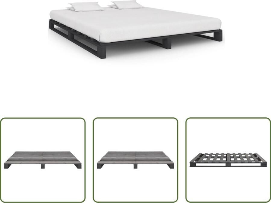 The Living Store Pallet Bedframe Massief grenenhout 200 x 160 x 14 cm Grijs Pallet Bedframe Massief Houten Bedframe Grenenhout Bedframe Tweepersoons Bed Grijs Bedframe