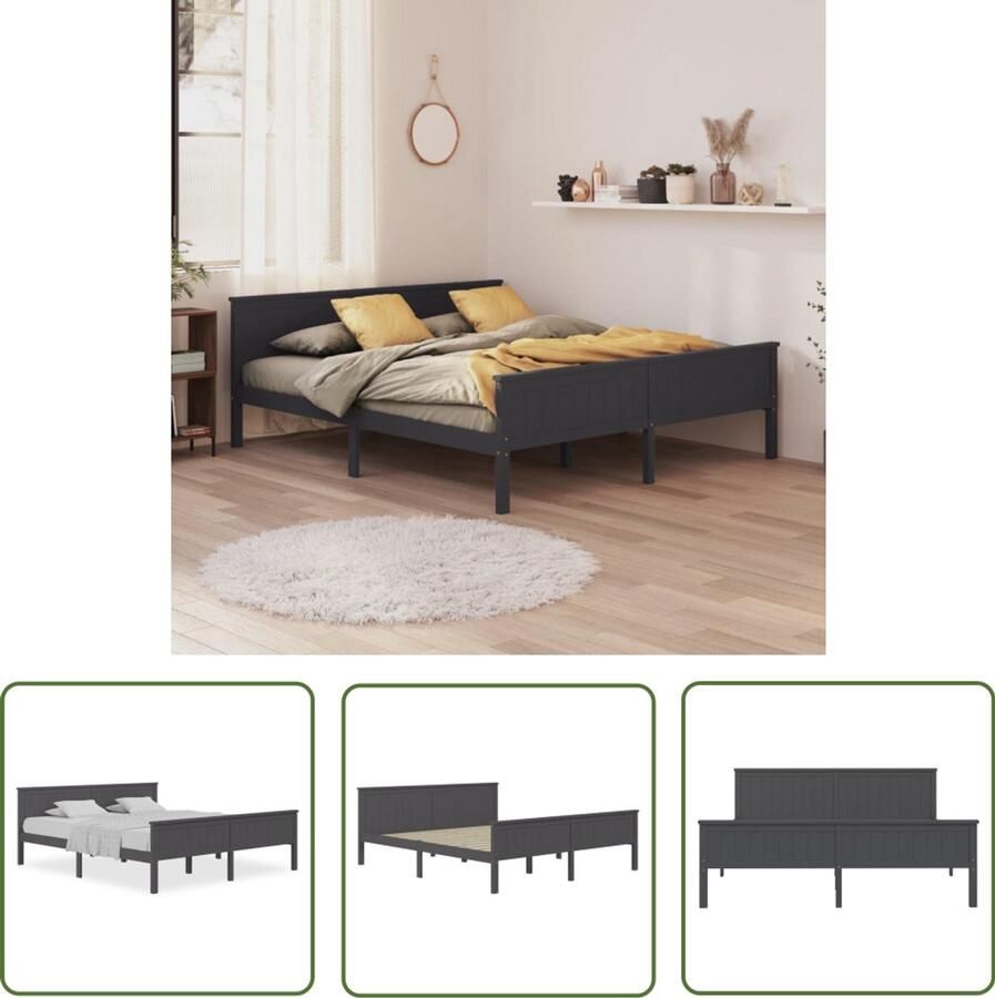 VidaXL Bedframe Massief Grenenhout Grijs 180x200 cm Bed Frame Houten Bedframe Grenenhouten Bedframe Tweepersoons Bed Boxspring Bed Bedbank