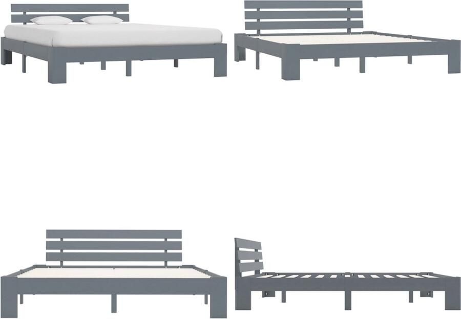 VidaXL Bedframe massief grenenhout grijs 180x200 cm Bedframe Bedframes Bed Frame Bed Frames