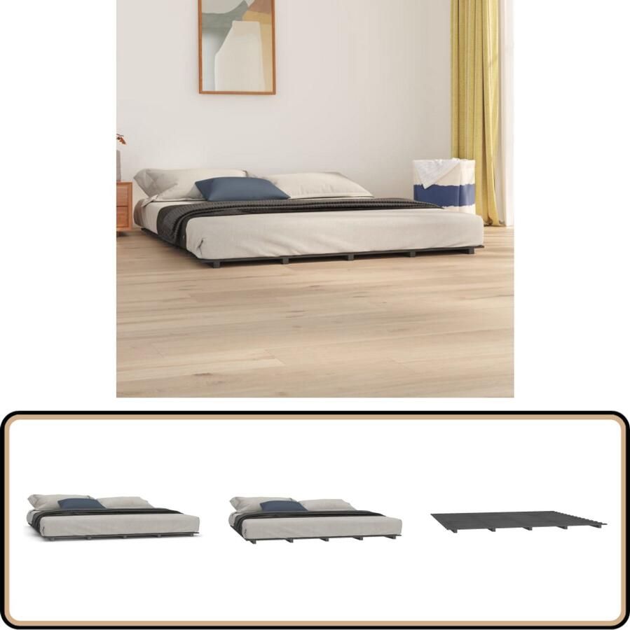 VidaXL Bedframe Massief Grenenhout Grijs 180x200 cm Houten Bedframe Massief Hout Grenenhout Bedframe Bed 180x200 Cm Tweepersoons Bed