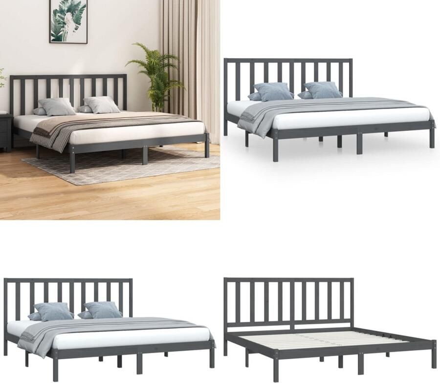 VidaXL Bedframe massief grenenhout grijs 200x200 cm Bedframe Bedframes Bed Bedbodem