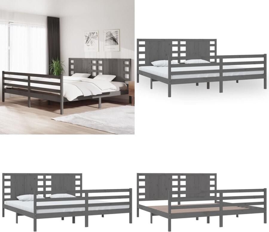 VidaXL Bedframe massief grenenhout grijs 200x200 cm Bedframe Bedframes Bed Bedbodem